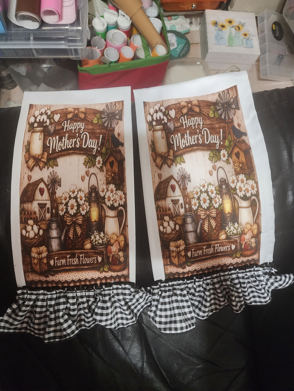 Farmhouse Mother's Day Decorative Kitchen Towels - Black Gingham